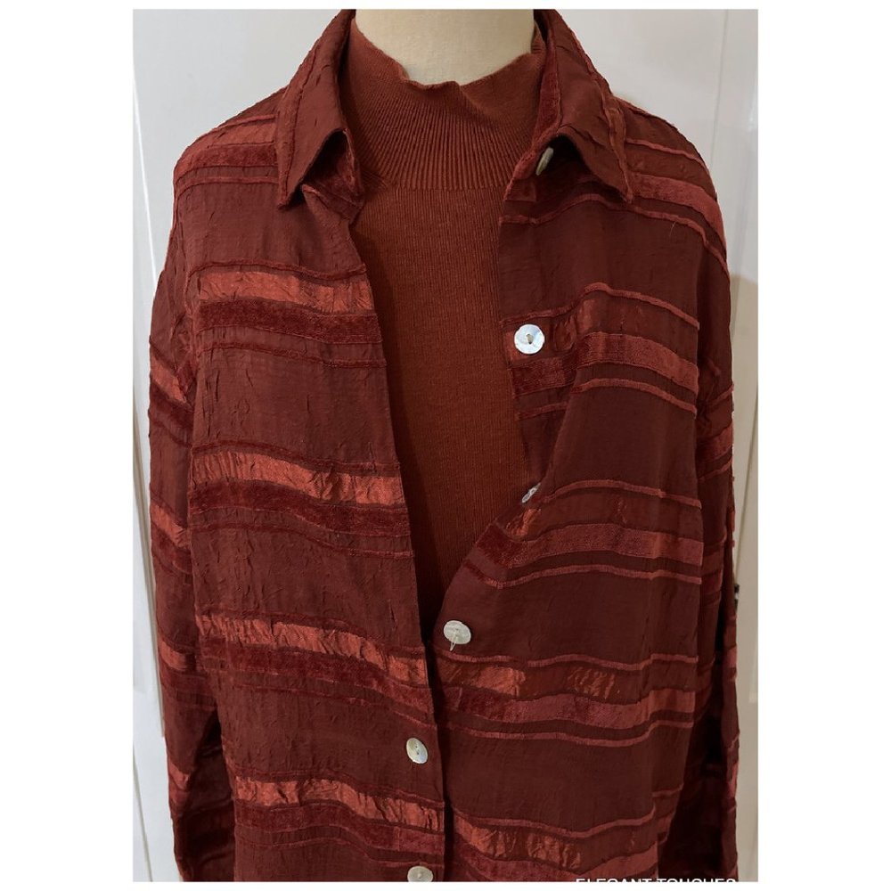 Stonebridge Signature Red Rust Collared Shirt & Mock Silk Top SET vgt 90s Medium